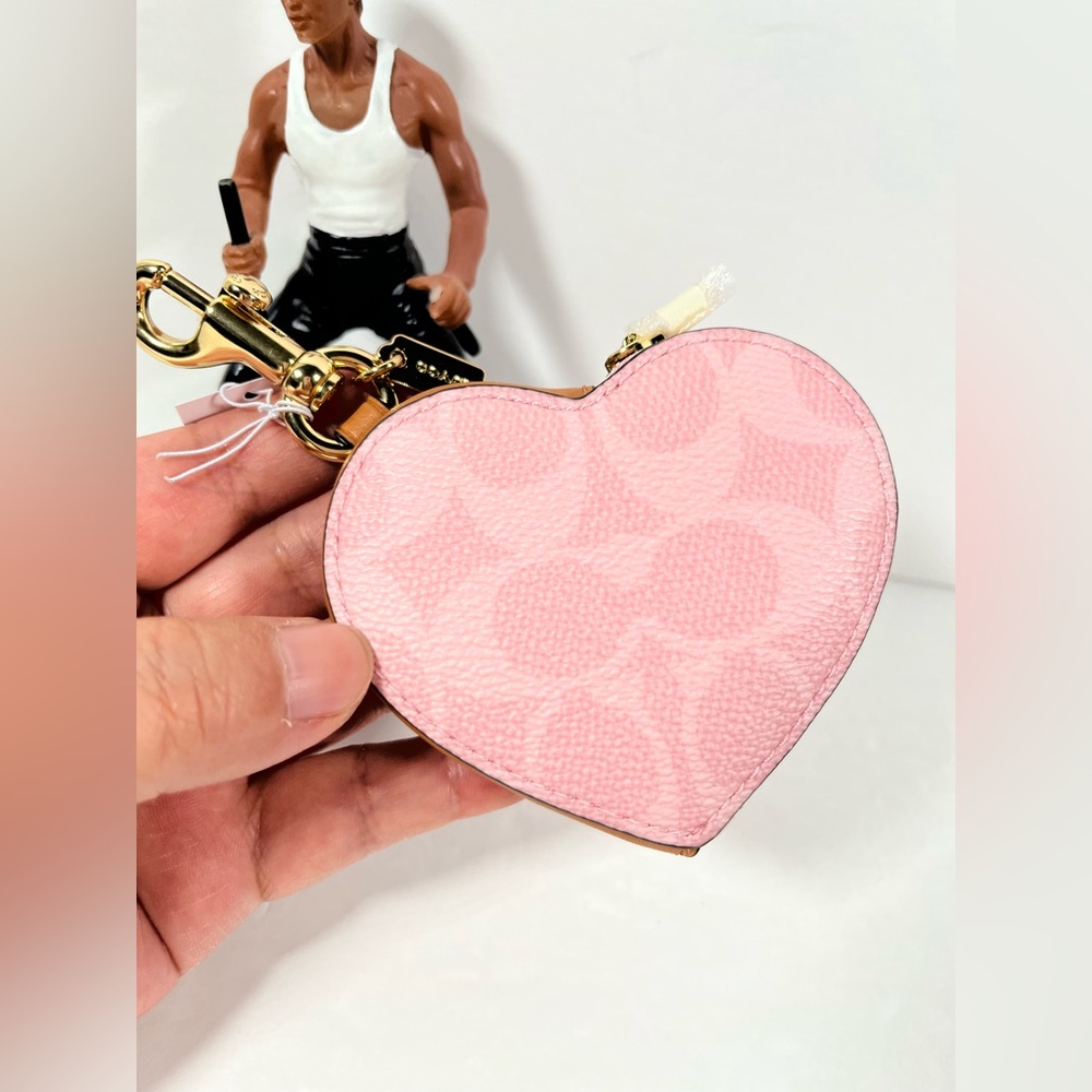 Coach Heart Bag Charm In Signature Canvas NWT